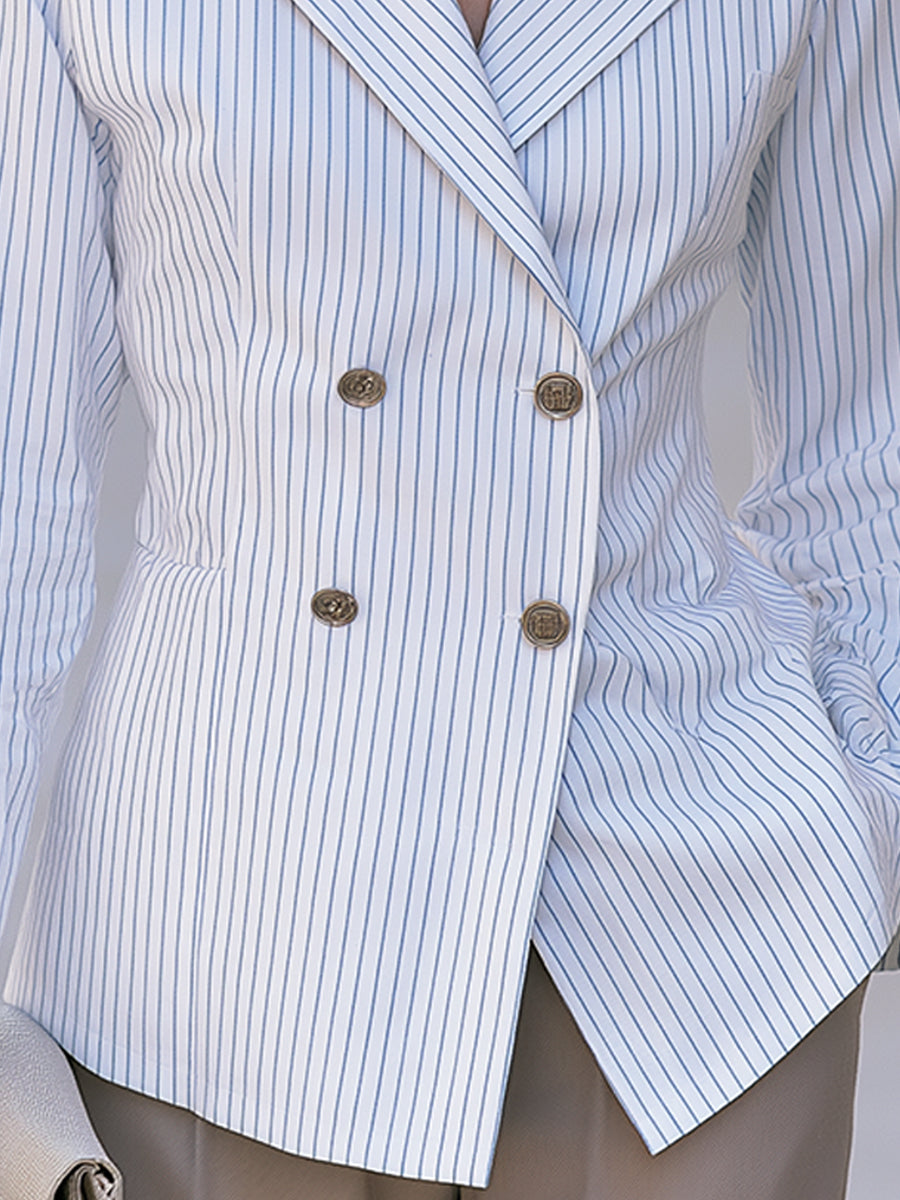 Blue Stripe Double Breasted Tailored Blazer