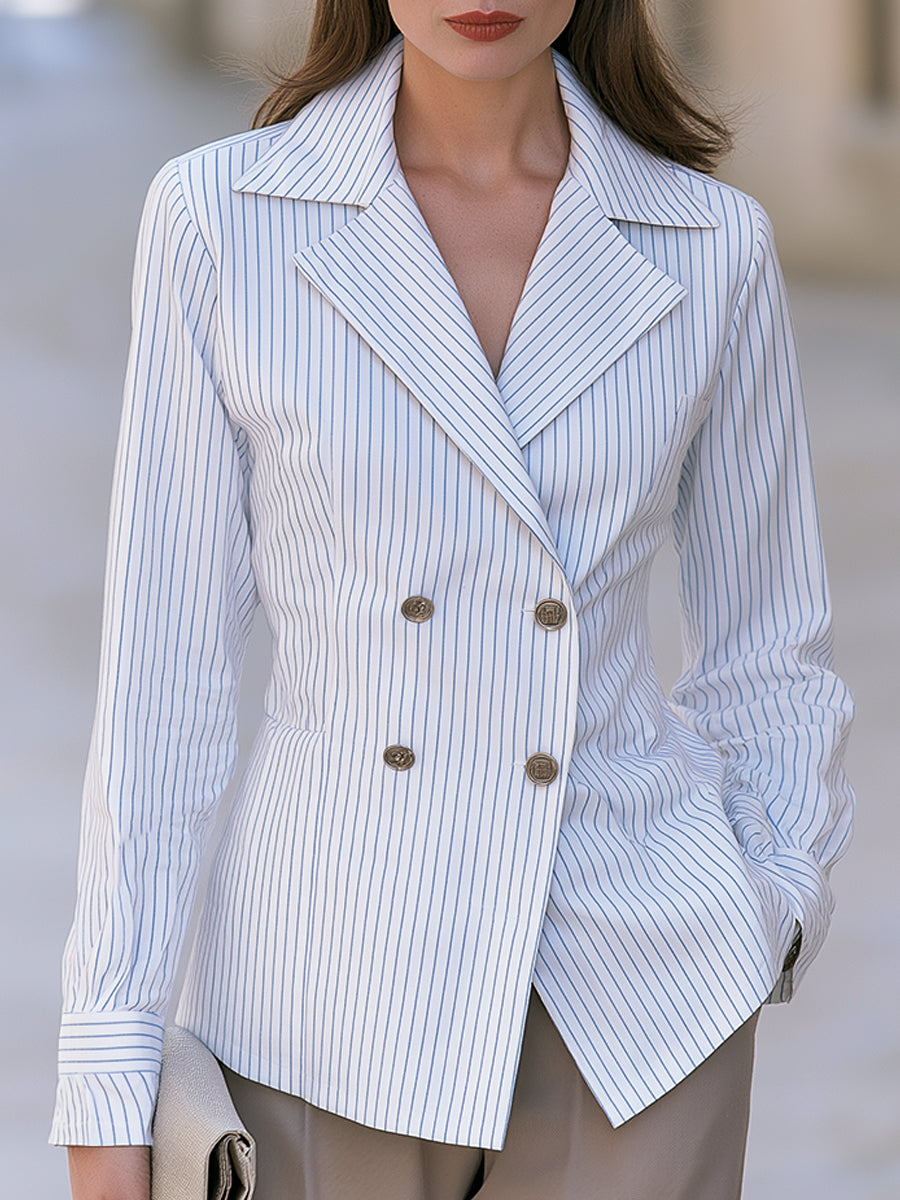 Blue Stripe Double Breasted Tailored Blazer