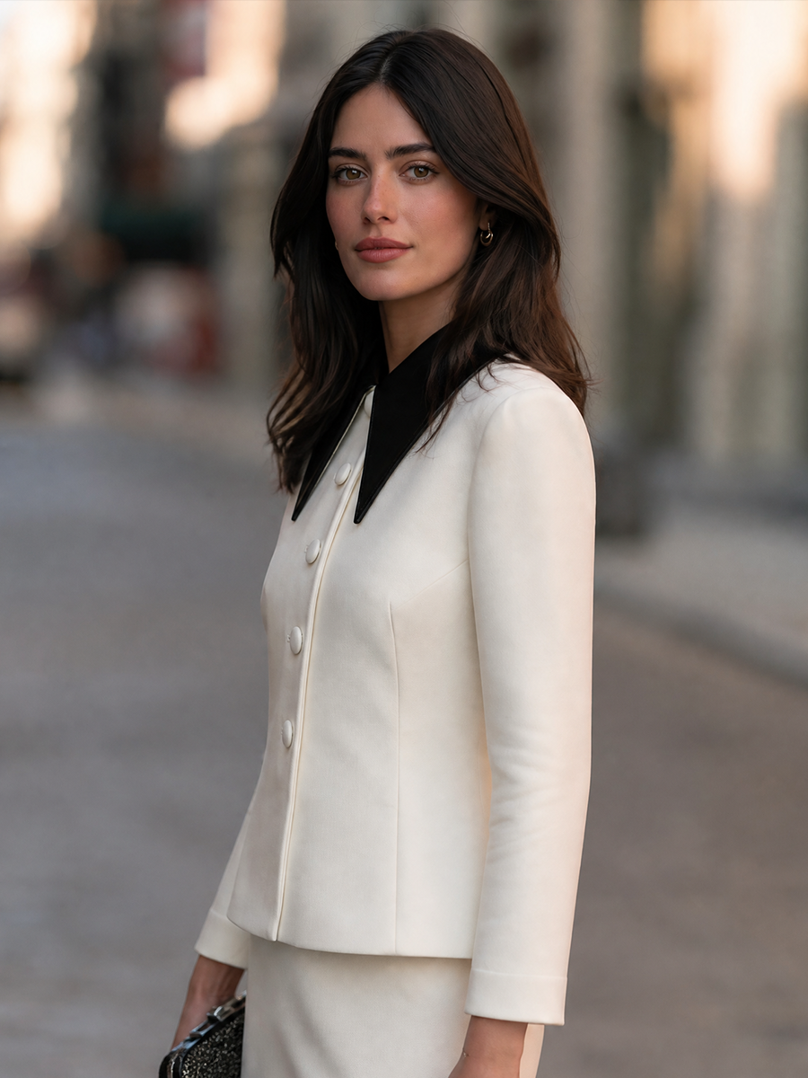 Contrast-Lapel Button-Front Tailored Jacket
