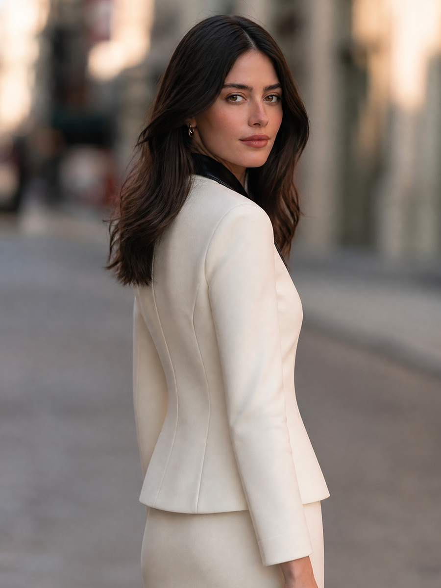 Contrast-Lapel Button-Front Tailored Jacket