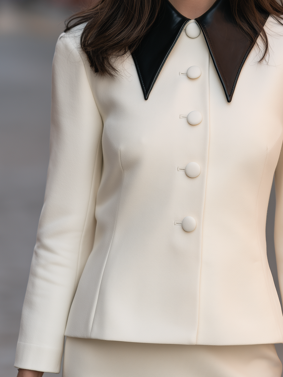 Contrast-Lapel Button-Front Tailored Jacket